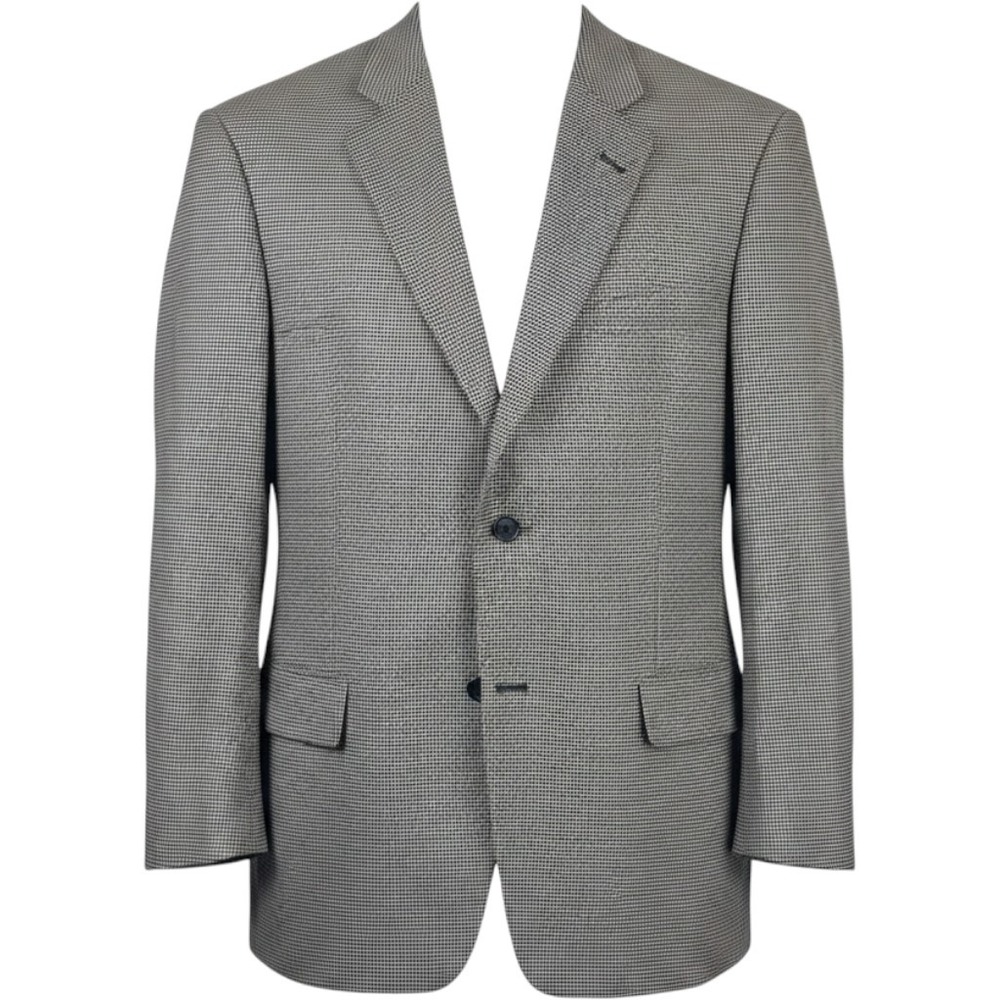 John W. Nordstrom Loro Piana Blazer Houndstooth Wool Silk Black‎ White 46R